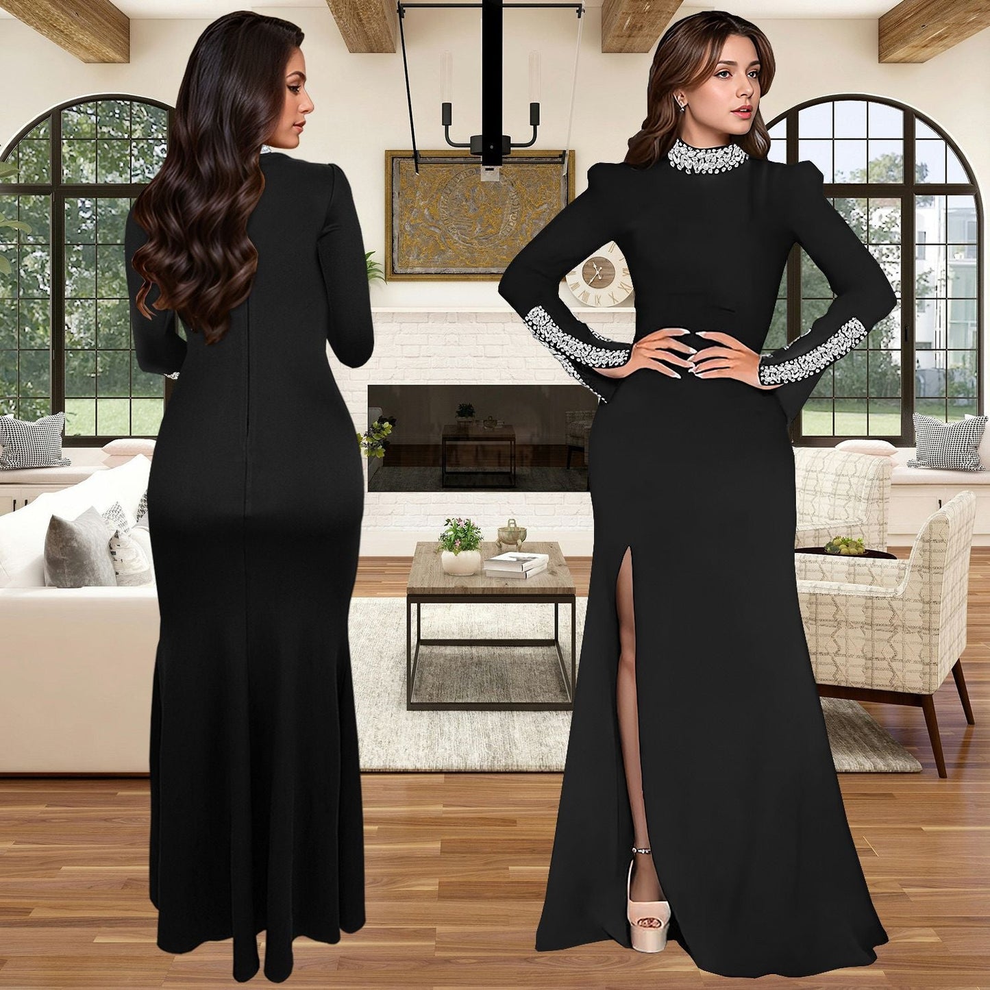 Damen Abendkleid Schimmernd Hohes Schlitzdesign