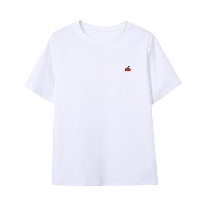 Damen T-Shirt Kurzarm Kirschmotiv Weiß