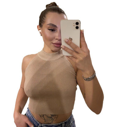 Damen Crop- Rippstruktur Hochkragen Eveloria