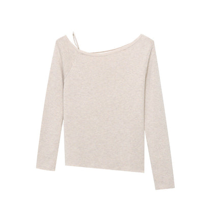 Damen Oberteil Asymmetrischer Ausschnitt Rippdetails Eveloria