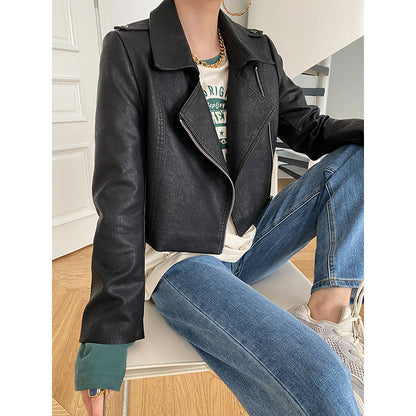 Damen Bikerjacke Kurz Leder Schwarz Eveloria - Eveloria
