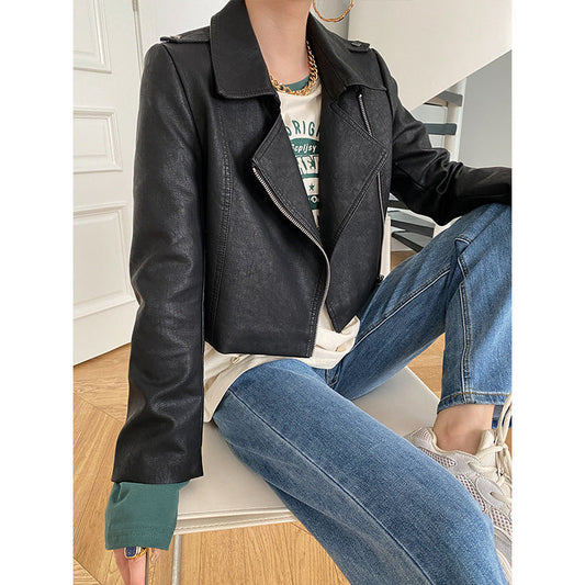 Damen Bikerjacke Kurz Leder Schwarz Eveloria - Eveloria