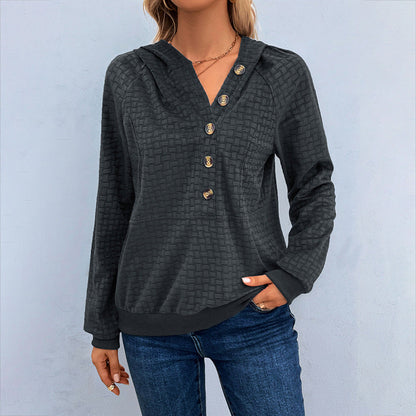 Damen Kapuzenpullover Strukturiert Dekorative Knöpfe Eveloria
