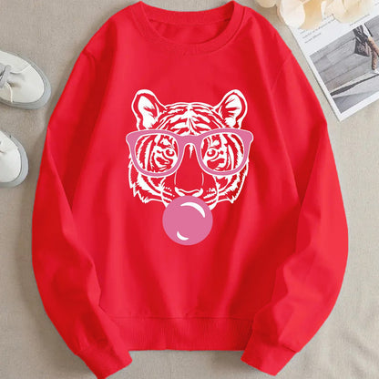 Damen Sweatshirt Tiger-Design Lässiger Schnitt Eveloria