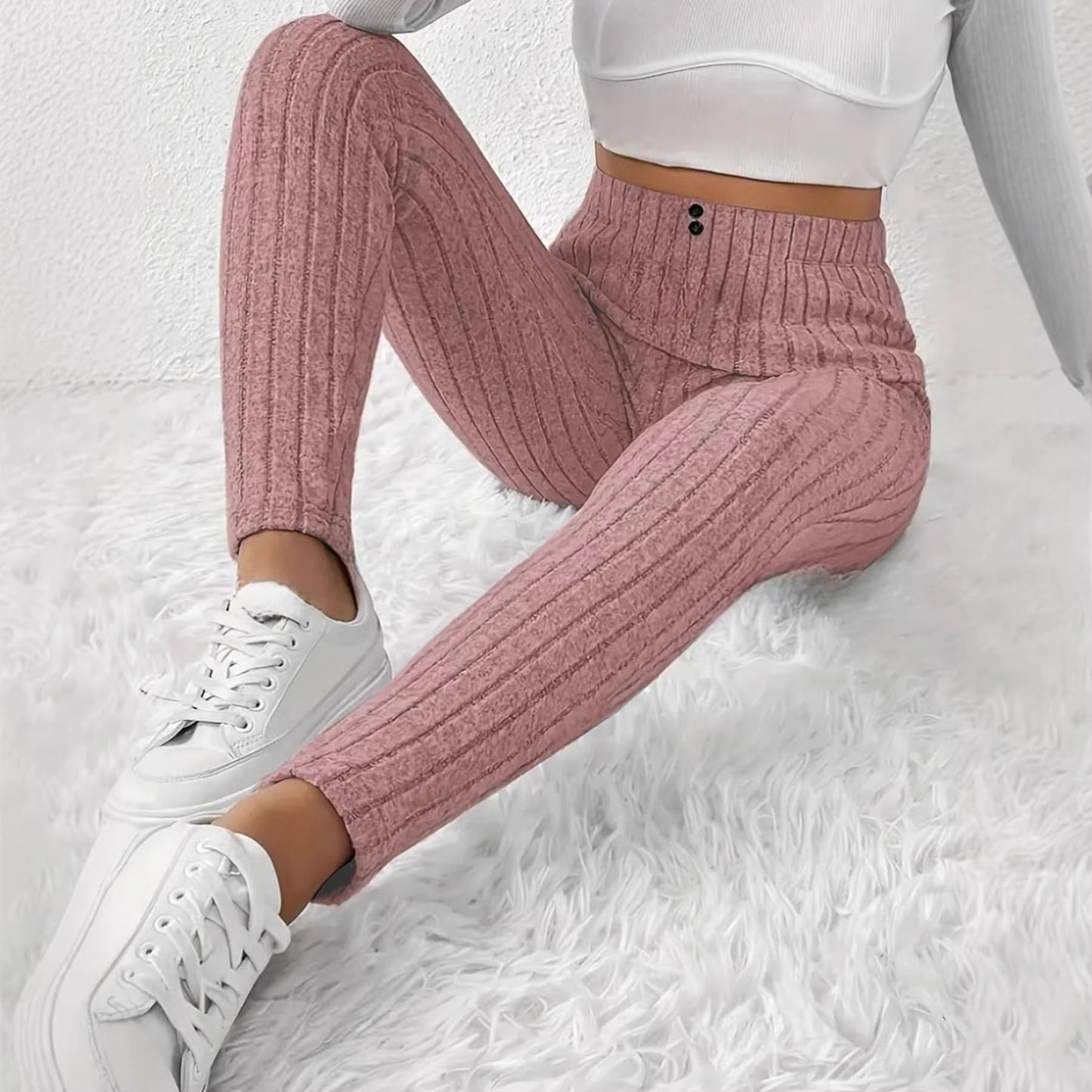 Damen Rippstrickleggings Hochtaillierte Eveloria
