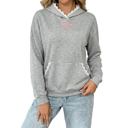 Damen Kapuzenpullover Spitze Taschen Beige