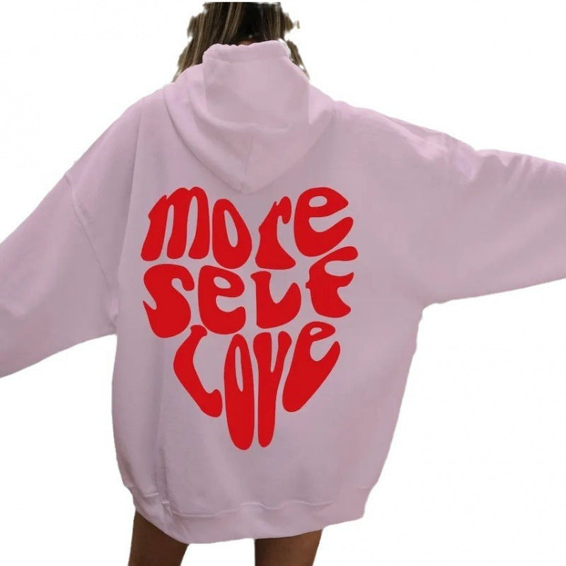 Damen Oversized Kapuzenpullover Herzmotiv Eveloria
