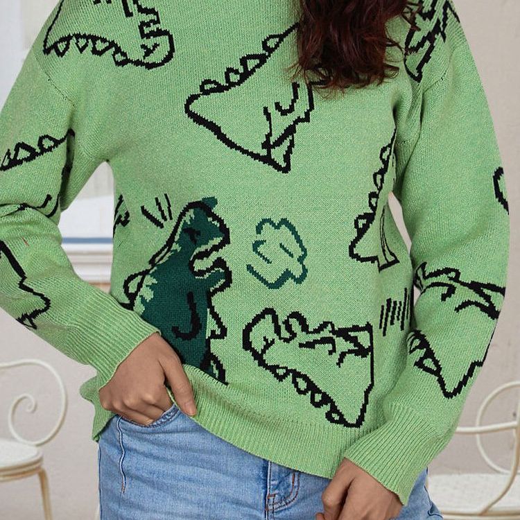 Damen Pullover Dinosaurier Motiv Lässiger Schnitt Eveloria - Eveloria