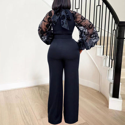 Damen Jumpsuit Puffärmel Taillengürtel Eveloria