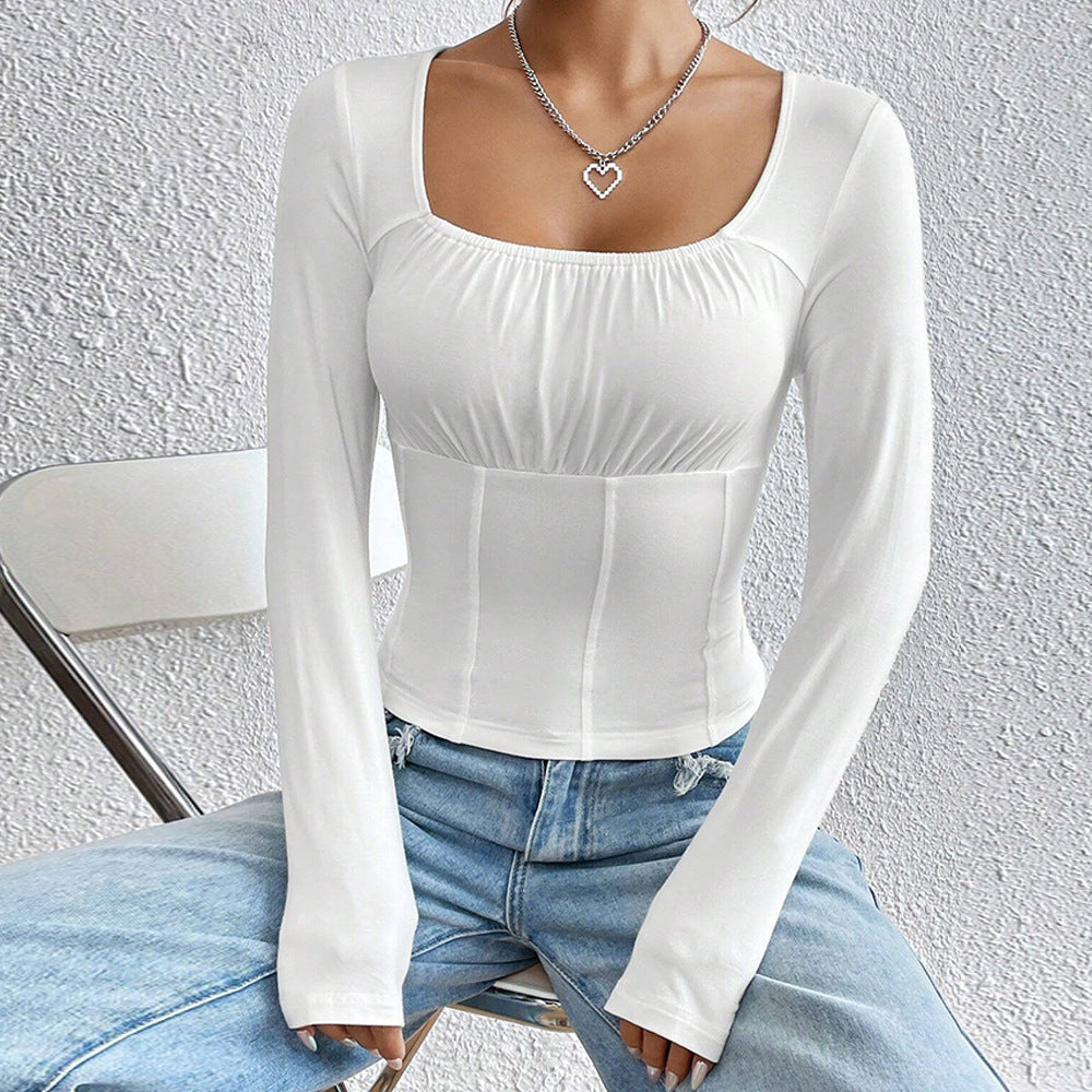 Damen Langarmshirt Quadratischer Ausschnitt Figurschmeichelnd Eveloria - Eveloria