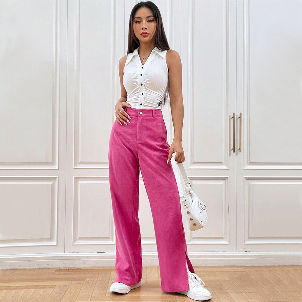 Damen Cordhose Weit Elegantem Schlitz Eveloria