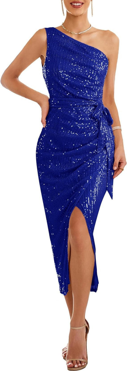 Damen Abendkleid Wickeldesign Einerschulter Eveloria
