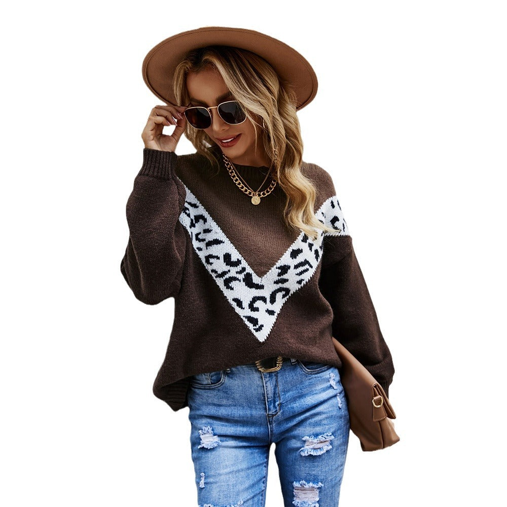 Damen Pullover V-Ausschnitt Tiermuster Eveloria