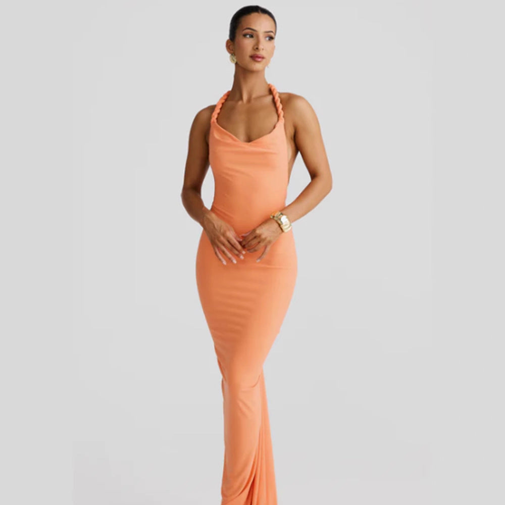 Damen Abendkleid Figurbetont Rundhals Elegantes Halterdesign