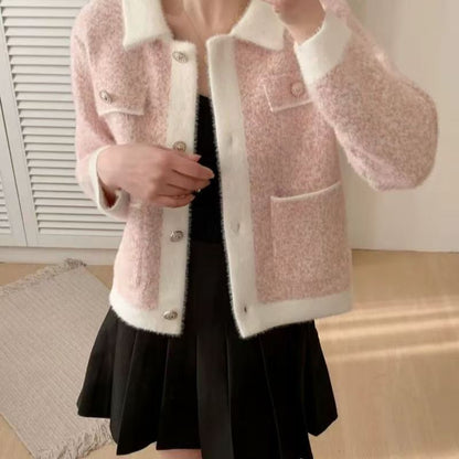 Damen Jacke Kuschelig Kontrasttaschen Eveloria