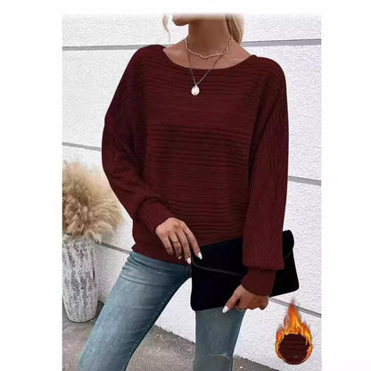 Damen Pullover Strukturiertes Streifenmuster Weite Ärmel Beige