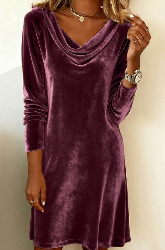 Damen Cowl-Neck Kleid Samt Stoff Elegant