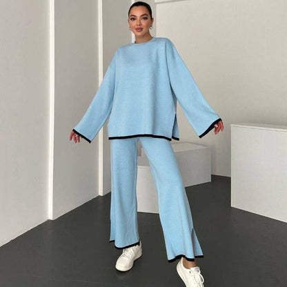 Damen Lounge-Set Weites Oberteil Schlitzhose Eveloria