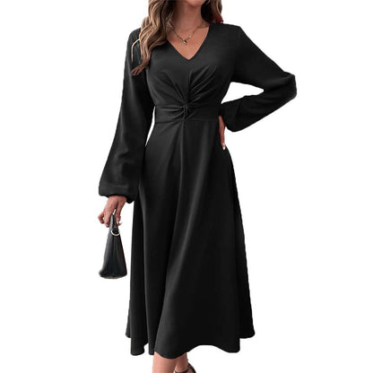 Damen Midikleid mit Drapierung und V-Ausschnitt Eveloria
