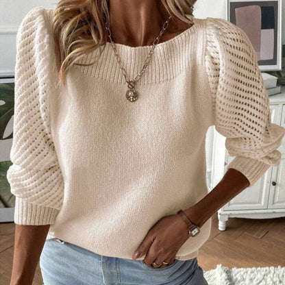 Damen Strickpullover Rundhals mit Lochärmeln Eveloria