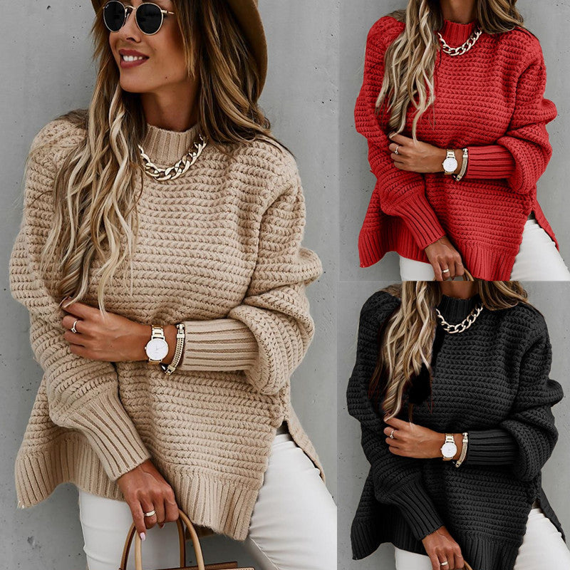 Damen Strickpullover Hochgeschlossener Kragen Strukturiertes Design - Eveloria