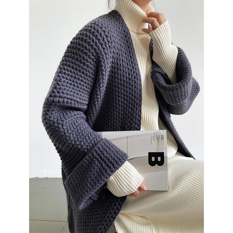 Damen Longcardigan Praktisch Mit Taschen und Zopfmuster Beige