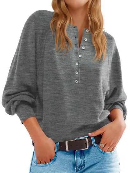 Damen Pullover Lässig Knopfleiste Weites Design Eveloria