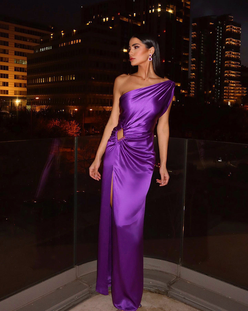 Damen Abendkleid Asymmetrischer Schnitt Schimmer Effekt