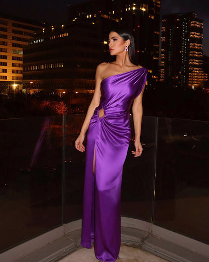 Damen Abendkleid Asymmetrischer Schnitt Schimmer Effekt
