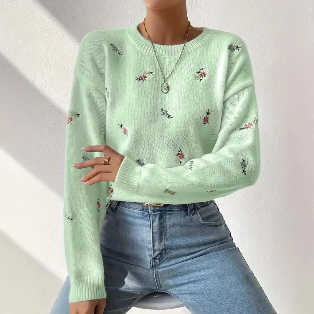 Damen Pulli Floral Stickerei Lässig Eveloria - Eveloria
