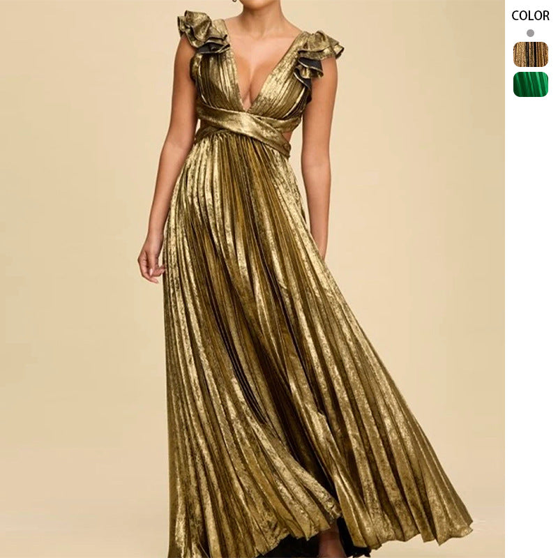 Damen Maxikleid V-Ausschnitt Rüschendetails Eveloria - Eveloria