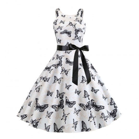 Damen Midikleid Schmetterlingsdruck Taillengürtel Eveloria - Eveloria