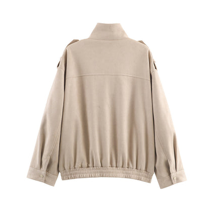 Damen Utility-Jacke Praktische Taschen Hochschließender Kragen