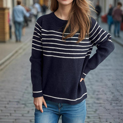Damen Pullover Maritimes Streifenmuster Weich Eveloria