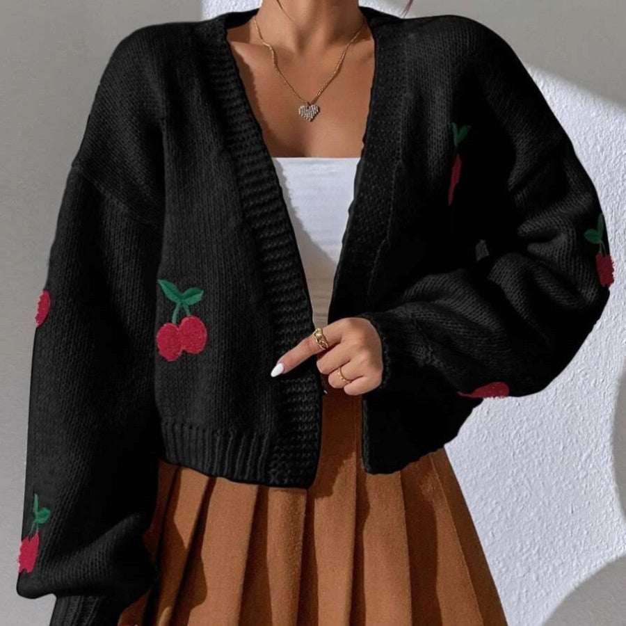 Damen Strickjacke Kuschelig Fruchtstickmuster Weit Eveloria