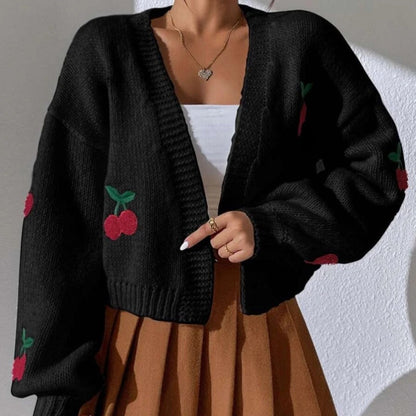 Damen Strickjacke Kuschelig Fruchtstickmuster Weit Eveloria