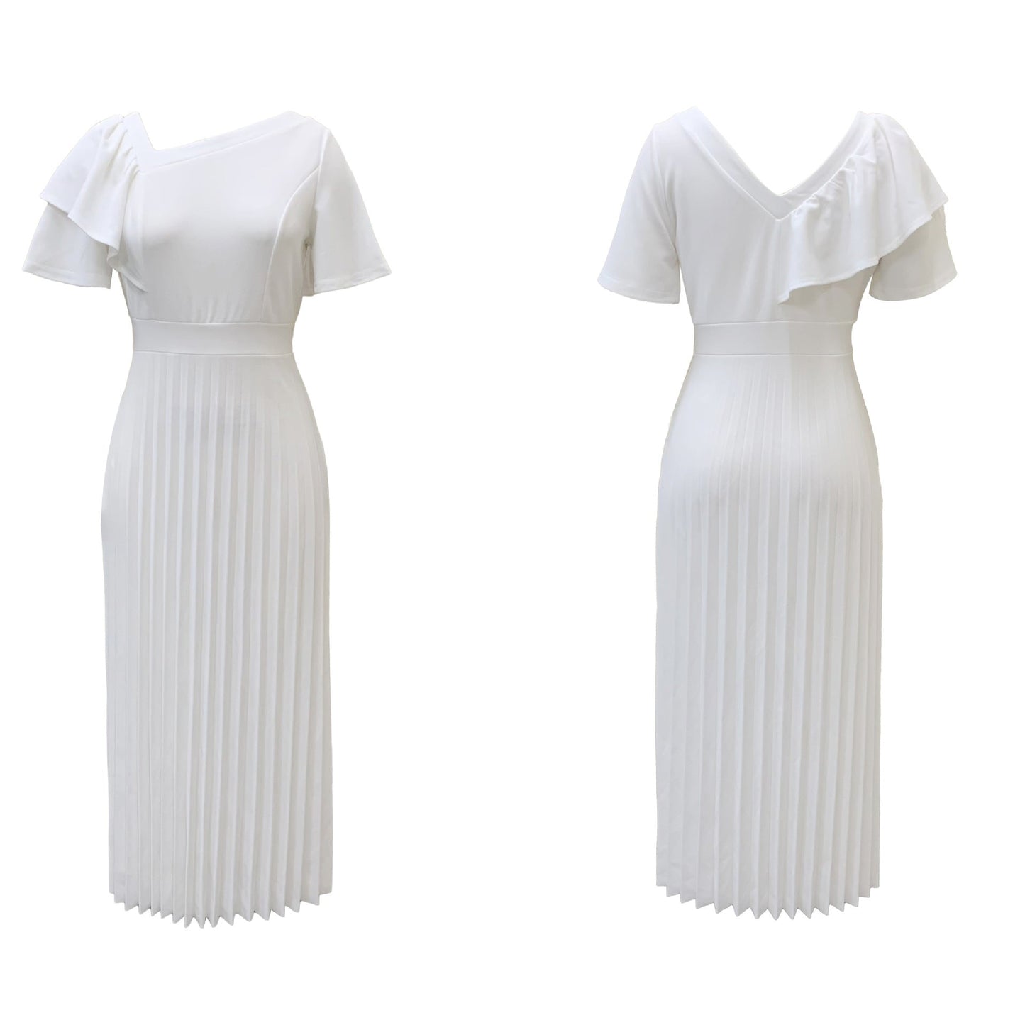 Damen Plisseekleid V-Ausschnitt Rüschen Elegant Eveloria