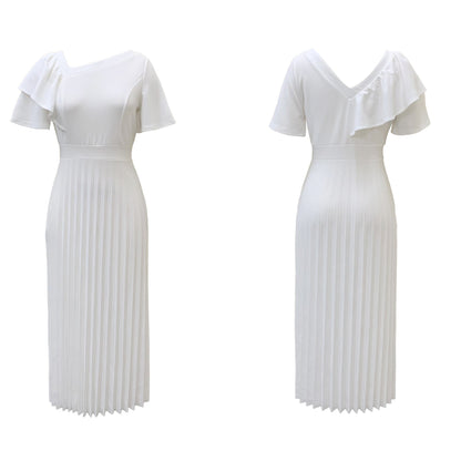 Damen Plisseekleid V-Ausschnitt Rüschen Elegant Eveloria