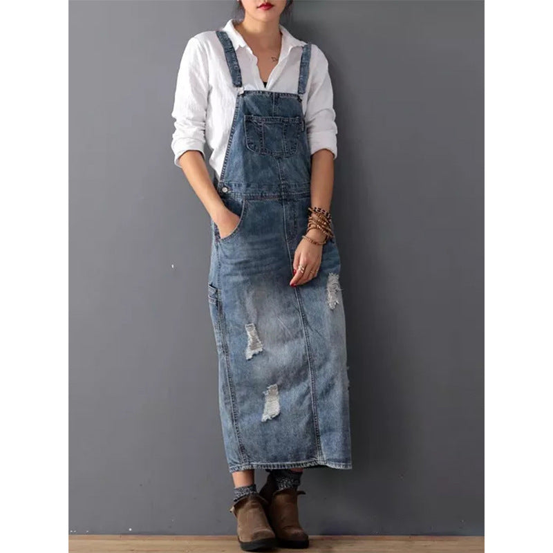 Eveloria Damen Jeansrock mit Trägern