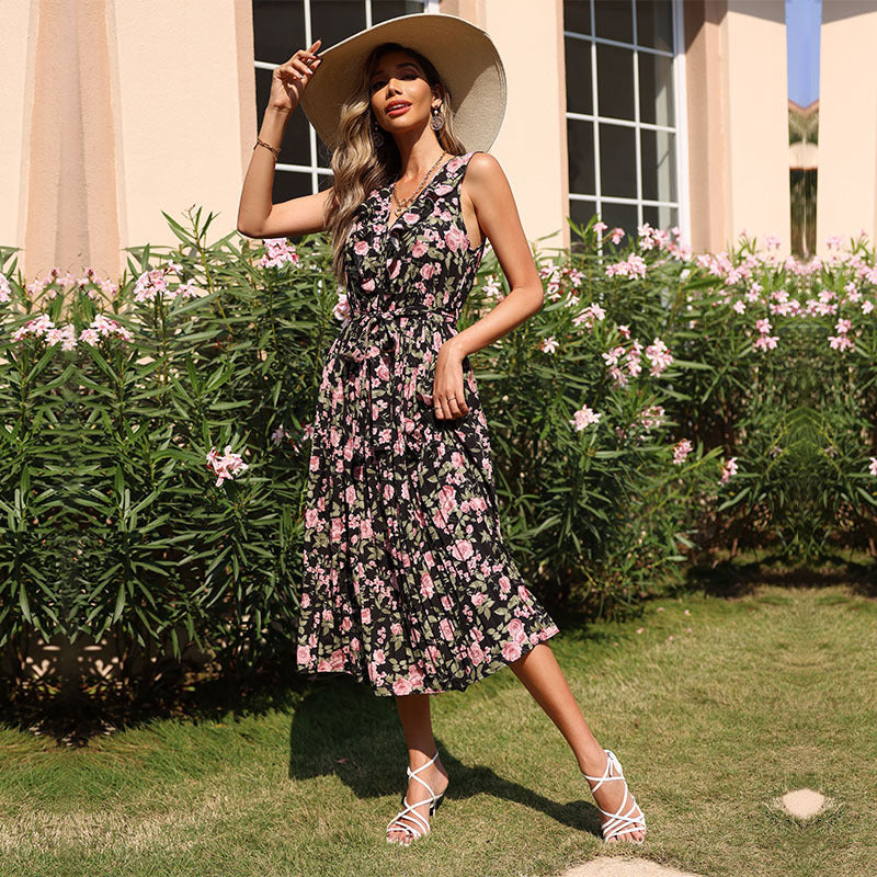 Damen Maxikleid Floralmuster Schwingrock Eveloria