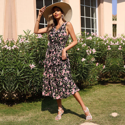 Damen Maxikleid Floralmuster Schwingrock Eveloria