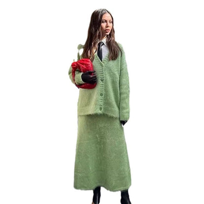 Eveloria Damen Strickjacke und Rock Elegantes Set