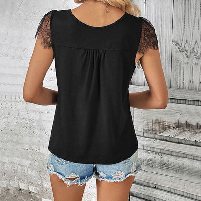 Damen Spitze Knopfleiste Elegant Weiss