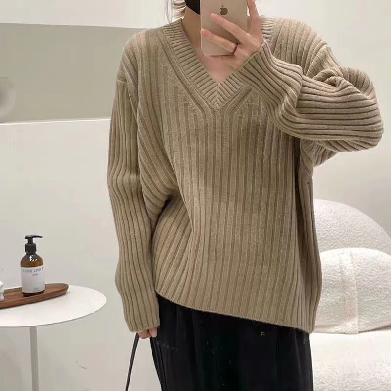 Damen Feinstrickpullover V-Ausschnitt Lässiger Schnitt Eveloria