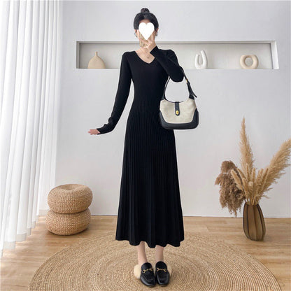 Damen Maxikleid Rippstruktur V-Ausschnitt Eveloria
