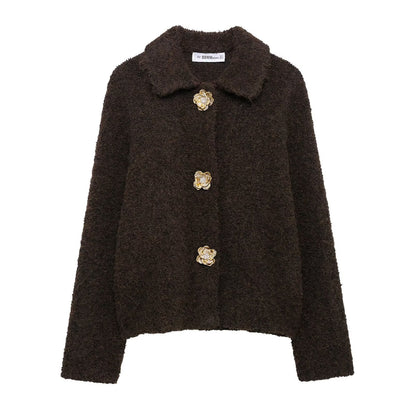 Damen Fleecejacke Kuschelig Elegante Knopfleiste Eveloria