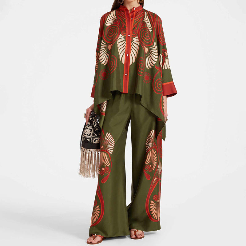 Damen Kaftan-Oberteil Floralmuster mit Knöpfen Eveloria