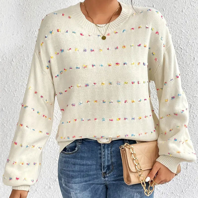 Damen Strickpullover Bunt Knötchenmuster Weit Eveloria