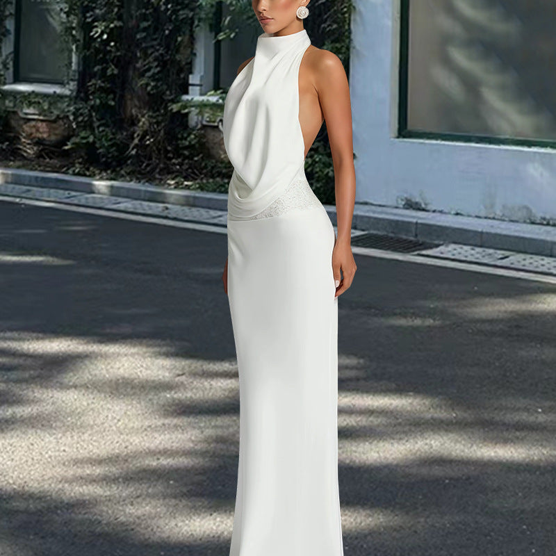 Eveloria Damen Abendkleid tiefes Dekolleté Seidig