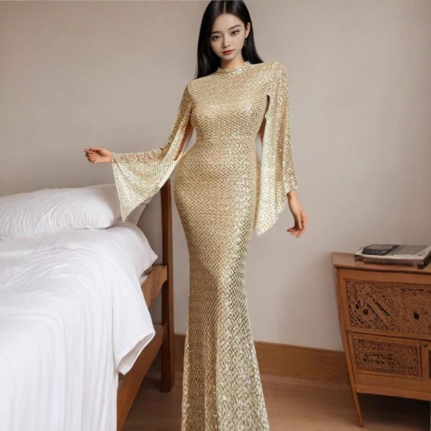 Damen Abendkleid Pailletten Schwingärmel Eveloria